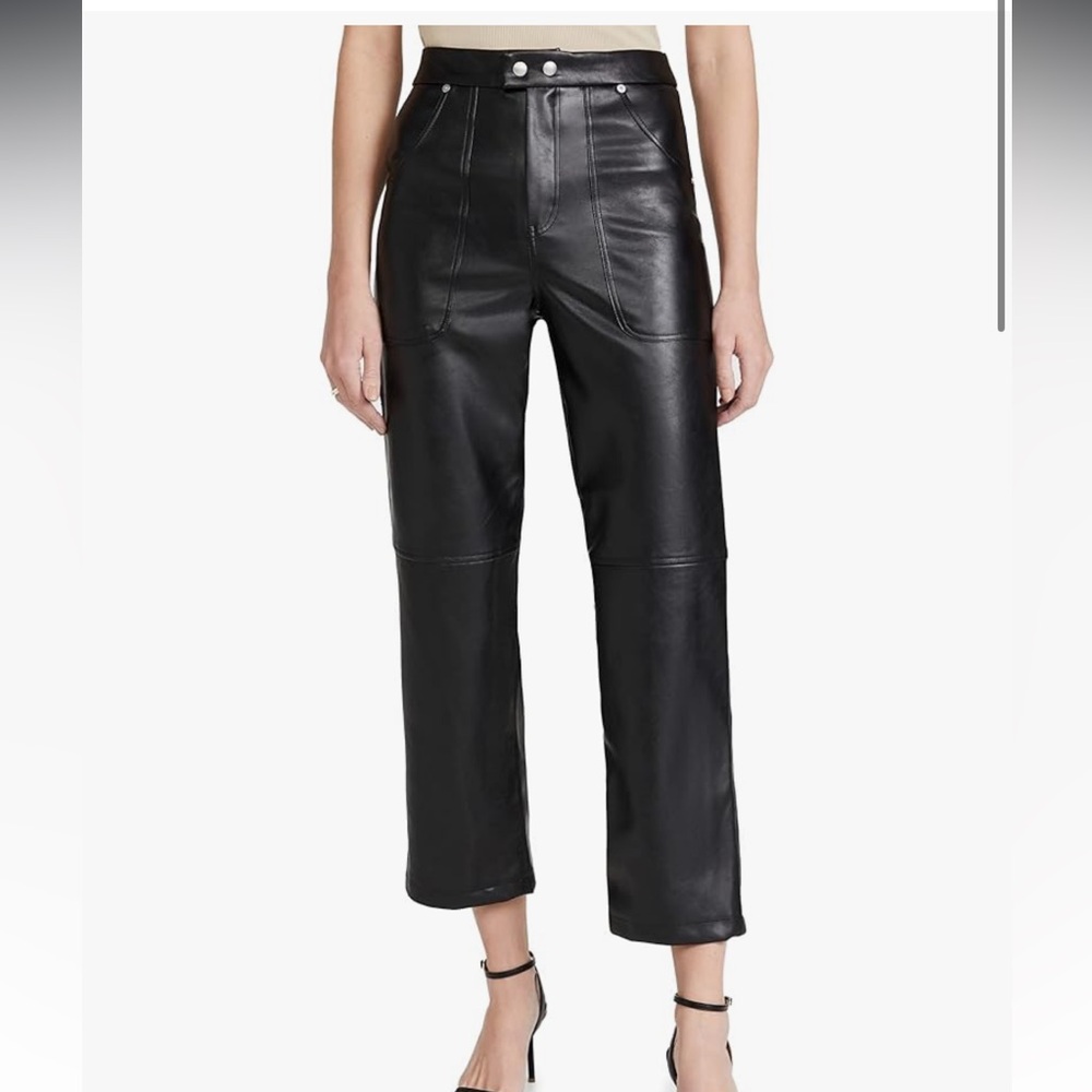 Blank NYC Black Vegan Leather Rip Cage Straight Leg Pants
